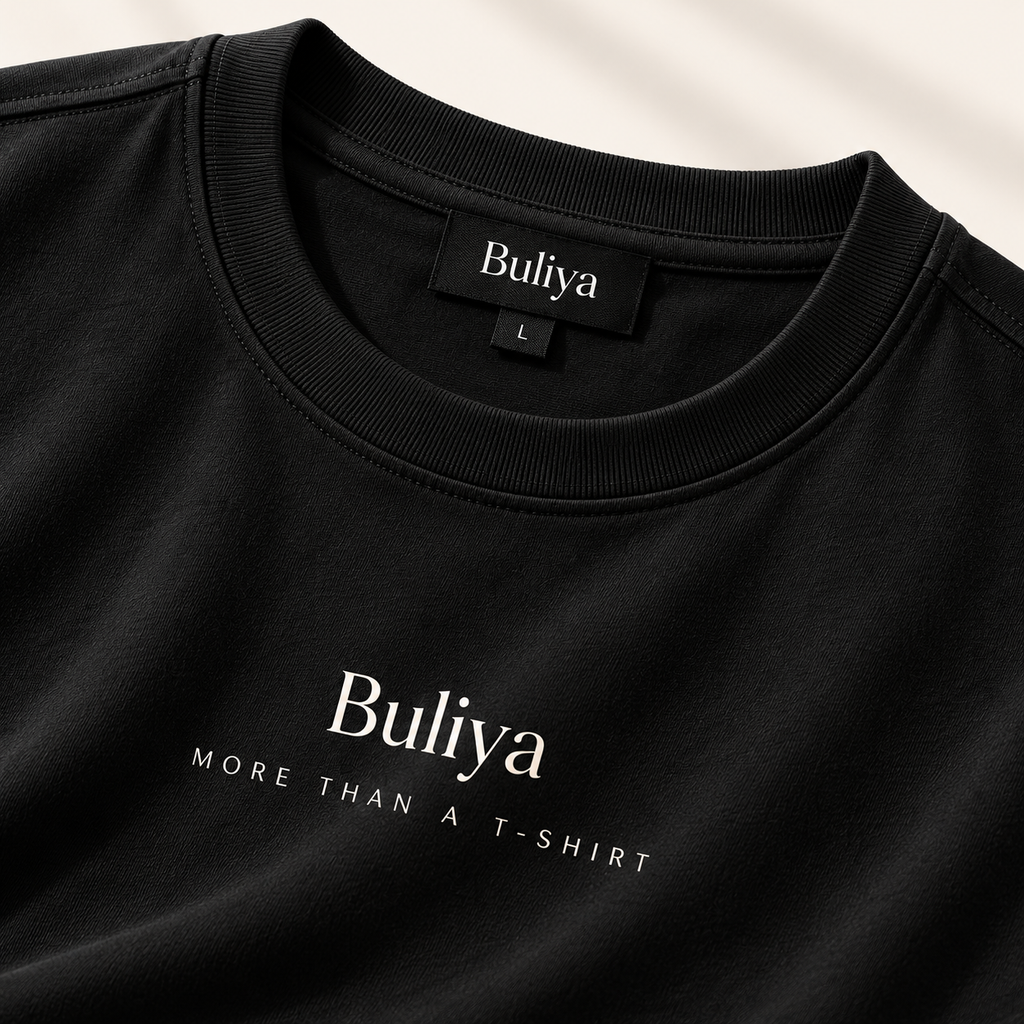 BULIYA Premium Cotton T-Shirt carbon black fabric and collar detail