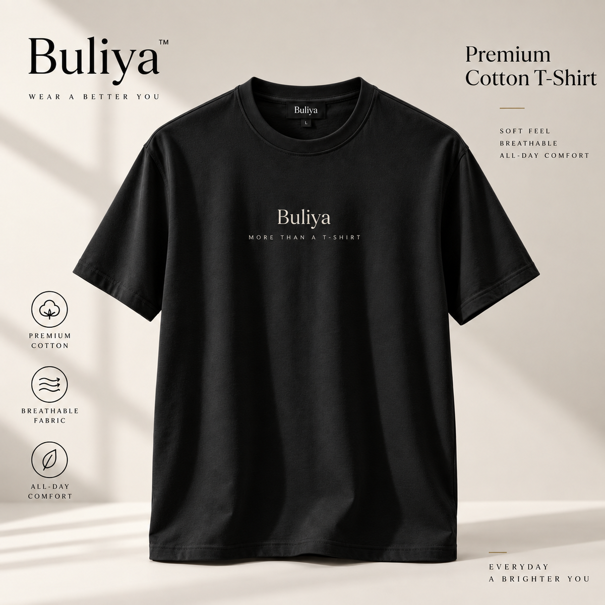 BULIYA Premium Cotton T-Shirt carbon black hero image