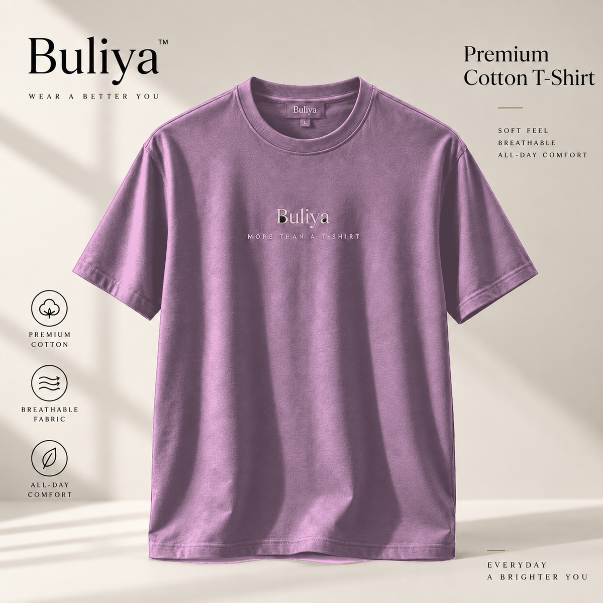 BULIYA Premium Cotton T-Shirt Lavender hero
