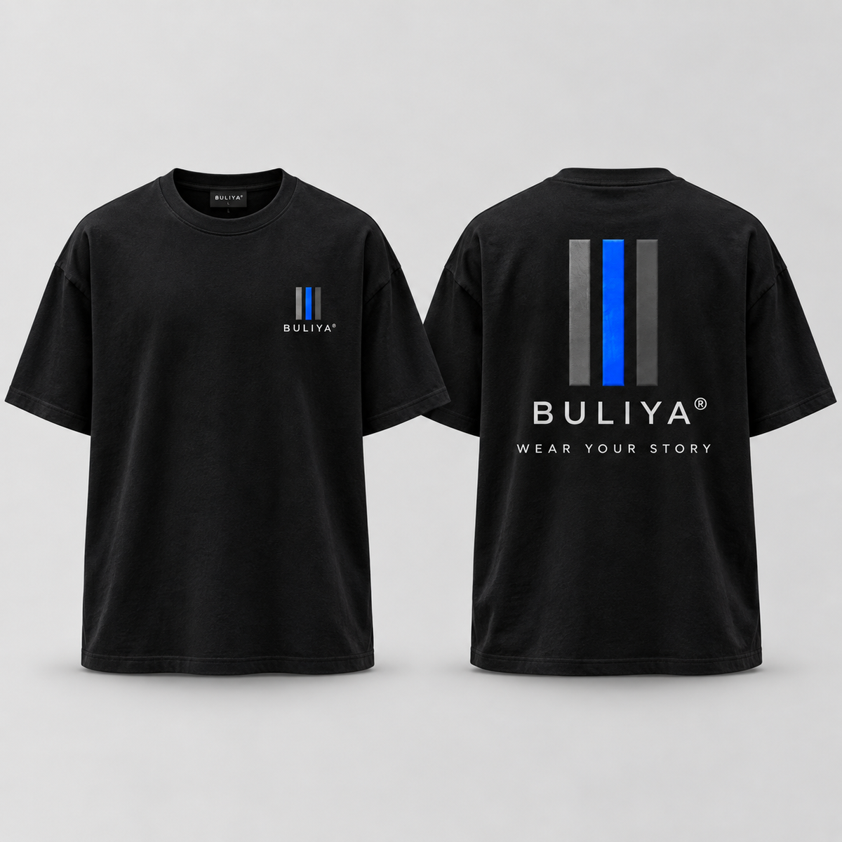 BULIYA signature back print black T-shirt front and back