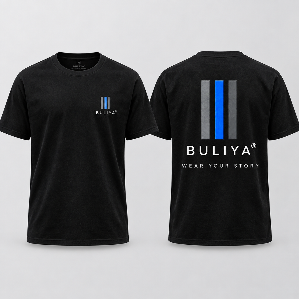 BULIYA signature back print oversized black T-shirt front and back