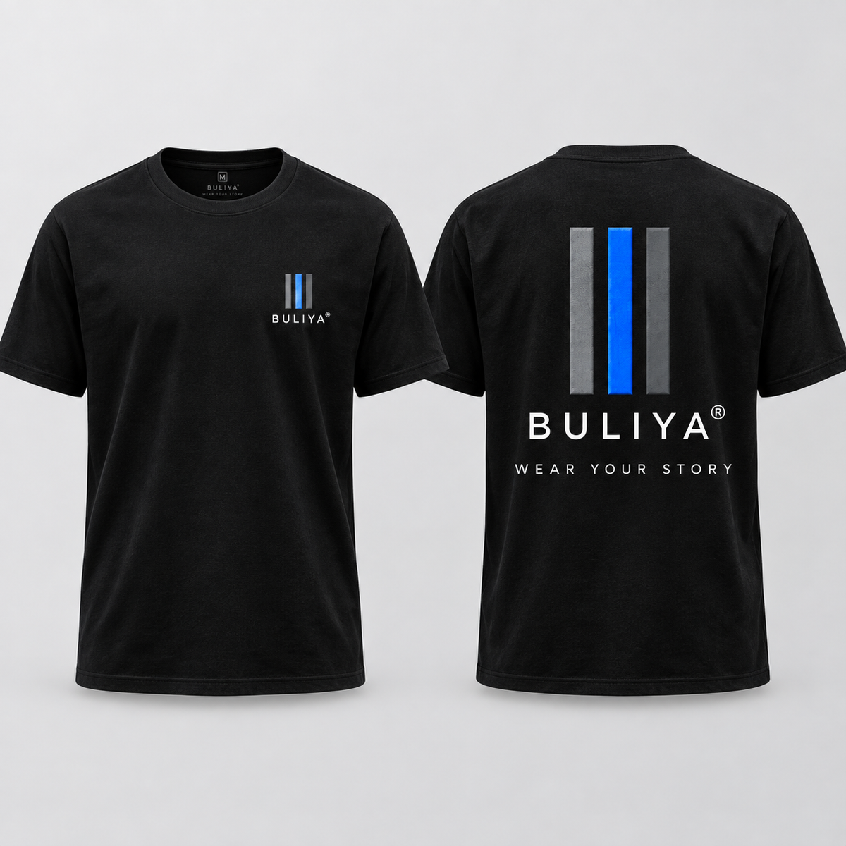 BULIYA signature back print oversized black T-shirt front and back